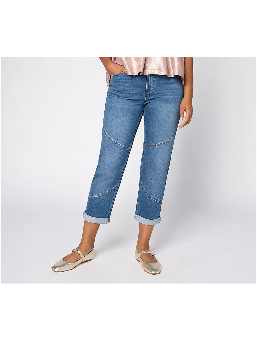 LOGO by Lori Goldstein Regular Seamed Boyfriend Ankle Jeans Medium Wash, Size 6